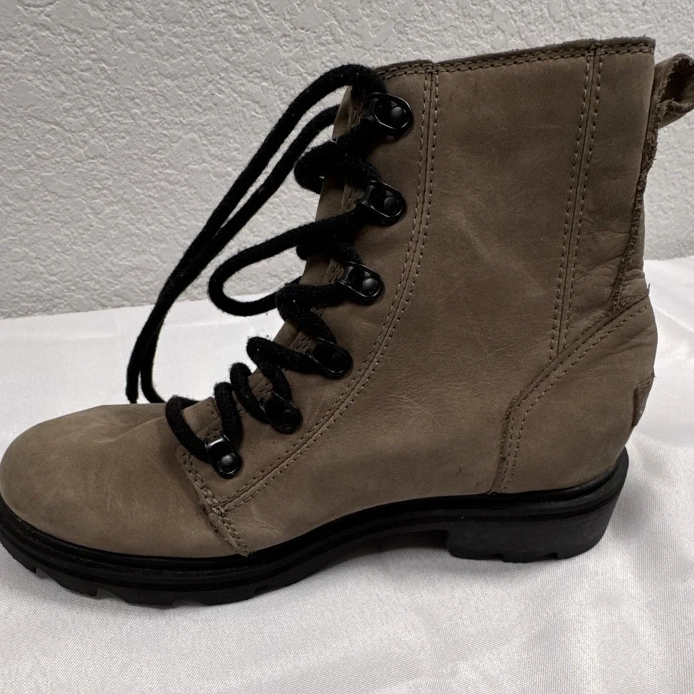 Sorel Women's Waterproof Leather Lace-Up Ankle Combat Boots Beige US 6